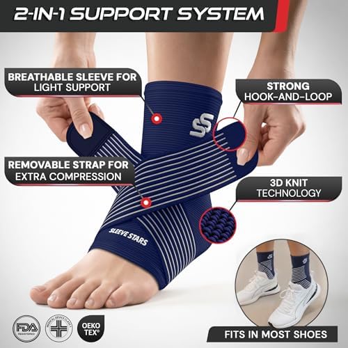 Sleeve Stars Ankle Brace Men & Women Support (Pair/M:10"-12"/Navy Blue)