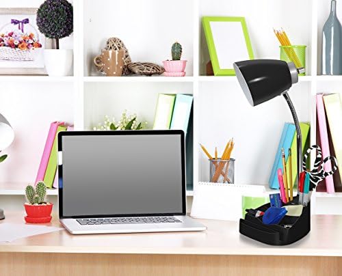 Simple Designs LD1056-BLK Gooseneck Organizer Desk Lamp with iPad/Tablet Stand or Book Holder and USB Port, Black (Pack of 5)