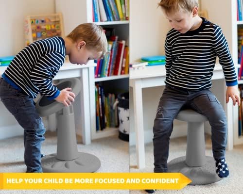 Studico ActiveChairs Kids Wobble Stool, Flexible Classroom Seating Improves Focus, Posture & Helps ADHD/ADD. Get The Wiggles Out Active Fidget Chairs, Preschool | Elementary 14" Chair, Ages 3-7, Gray