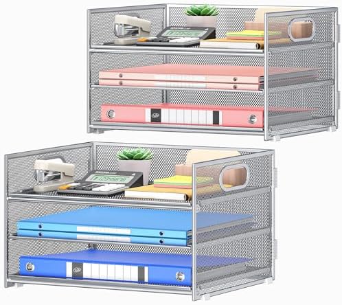 Paper Tray Organizer for Desk Organizers and Accessories 2P Silver