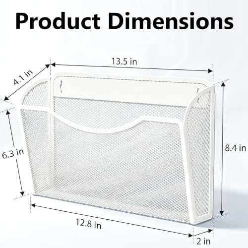 Gawerk Mesh Hanging Wall File Holders, Metal Vertical Wall Basket Mail Organizer for Office/Home (White, 6 Pack Wall Mounted)