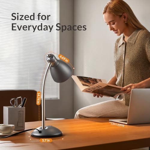 LEPOWER Metal Desk Lamp, Adjustable GooseNeck Reading Light for Bedroom