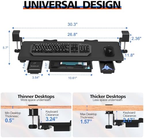27" x 12" Large Keyboard Tray Under Desk with Storage Drawer
