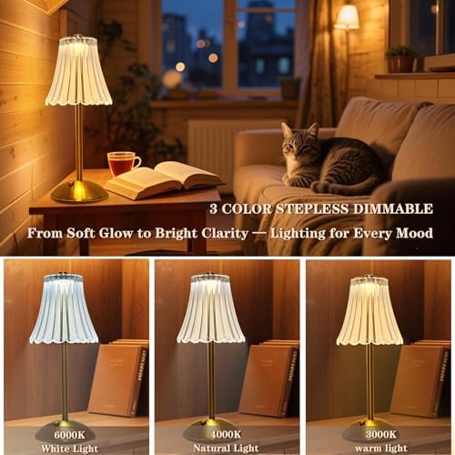 2 Pcs Cordless Rechargeable Table Lamp, Touch Dimming, 3 Color Modes