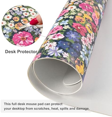 Faux Leather Large Mouse Pad, Office Desk Mat, 31.5"x15.7", Blooming Flower