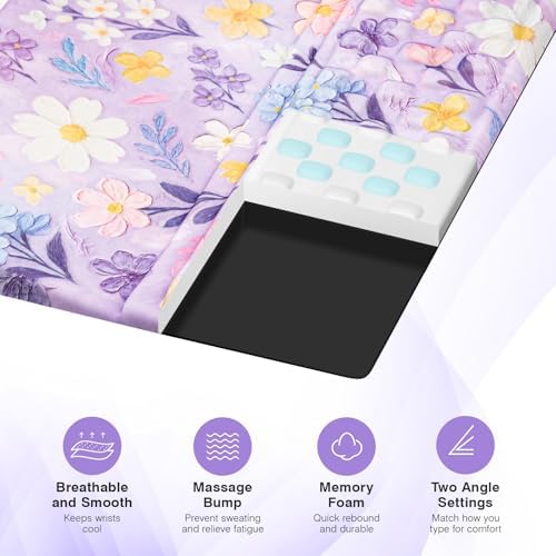 Ospelelf Keyboard Wrist Rest and Mouse Pad Set, Ergonomic Memory Foam Wrist Support, Aesthetic Desk Accessories for Office, Home & Gaming, Relief for Carpal Tunnel & Wrist Pain, Purple Floral