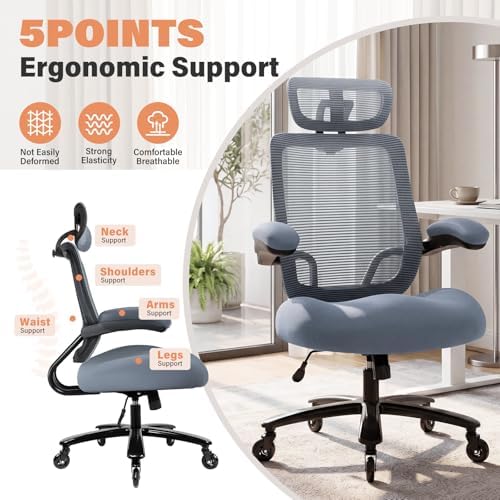 Big and Tall Office Chair with 500 LBSCapacity and Memory Foam Seat, Grey