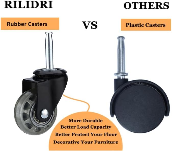 2" Rubber Caster Wheels, casters Set of 4 Black casters 5/16" x 1 1/2" (7.9 x 38mm) Wheels Pole with Sleeve for Shop Vac Wet Dry Vacuums Caster, Furniture（Set of 4 Heavy Duty）