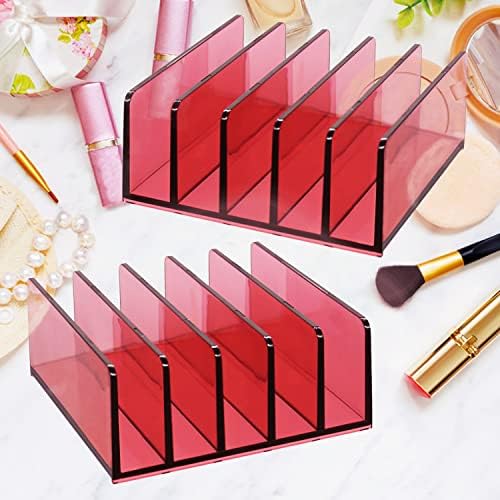 5 Slots Makeup Organizer for Desk, 2Pack Acrylic Mail Organizer Countertop for Sorting Mail, Business Card, Cash, Bill Money Organizer for Cash Envelope,Cash Tray for Cash Stuffing, Red