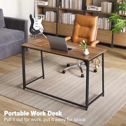 WOHOMO Folding Desk, 47.2" Foldable Computer Table for Small Spaces, Walnut