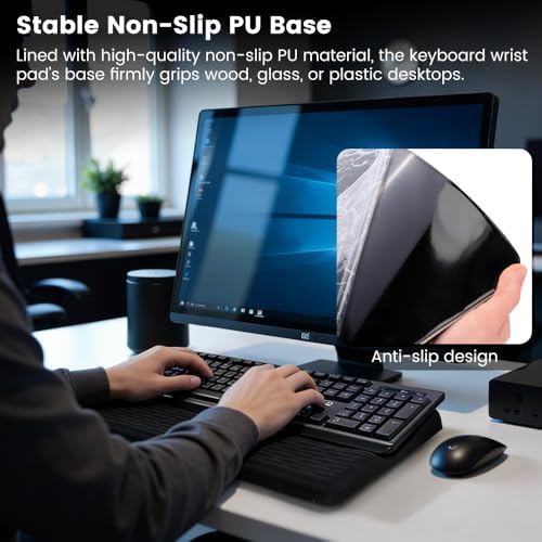 Wrist Rest with Keyboard Stand, Ergonomic Keyboard Riser Holder Lifter Tray, Soft Memory Foam Wrist Pad with Non-Slip Base, Comfort for Office, Work, Gaming