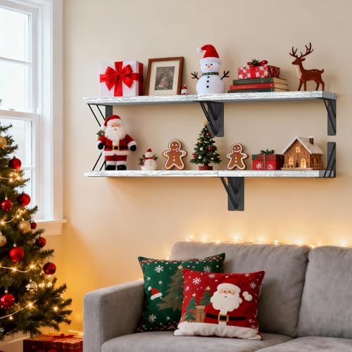 BAYKA Wall Mounted Floating Shelves (Gray and White, Set of 4, 16" Mixed)