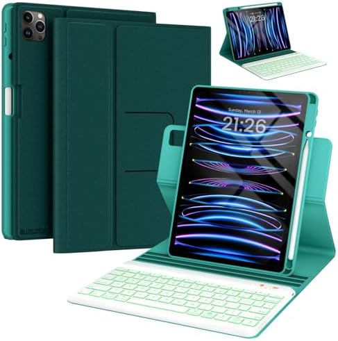 Keyboard case for ipad Air 11 inch(M2 2024)/10.9 Inch Air 5th 4th Generation & iPad Pro 11 inch (1st/2nd/3rd/4th Gen) 360° rotational case Folio Cover with Pencil Holder - Backlit Detachable-(Teal)