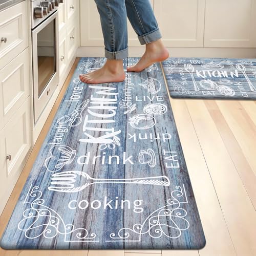 HEBE Anti Fatigue Kitchen Rugs Set of 2, Cushioned Kitchen Mats for Floor