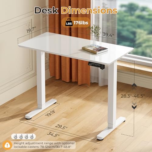 JOY worker Electric Glass Standing Desk, 40" Small Drafting Table on Wheels
