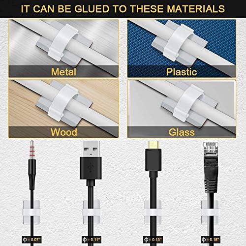 Cable Clips Self with 3M Adhesive Cord Organizer, Wire Holder Clamp Management Sticky for Desk Car Dash Cam Tables Wall, White 30pcs