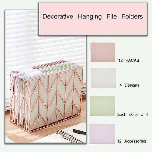 12 Pack Color Hanging File Folders, Letter Size, 4 Assorted Colors