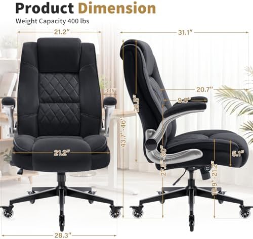 Fabric High Back Office Chair, Thick Padded Ergonomic Computer Desk Chair