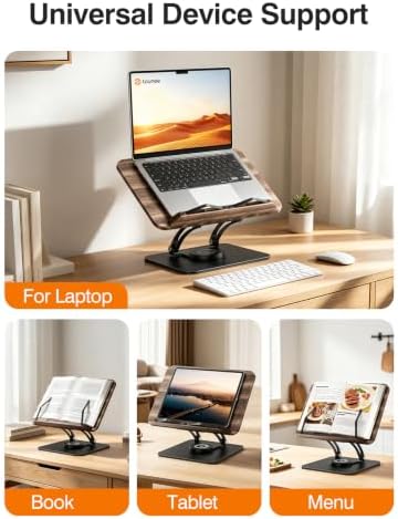 Tounee Adjustable Book Stand with 360° Swivel Base,Matte Black