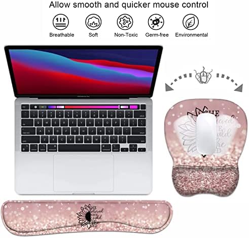 Mouse Pad Wrist Support and Keyboard Wrist Rest Set with Coasters, She Believed She Could So She Did Inspirational Quote with Non-Slip PU Base Ergonomic Mousepad for Home Office Working Studying
