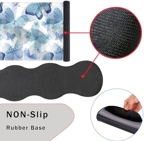 Mouse Pad,Large Pink Desk Mat, 4in1 XXL Mousepad + Keyboard Wrist Rest+Mouse Wrist Rest+Coaster Set with Ergonomic Desk Pad for Home Office Table Computer-Blue Butterfly
