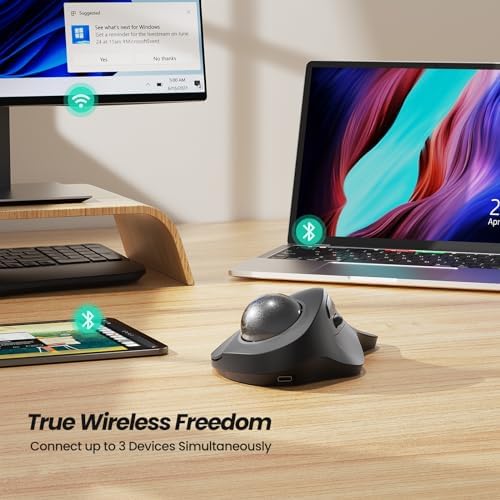 Nulea M505A Wireless Trackball Mouse Ergonomic 44mm Index Finger Control