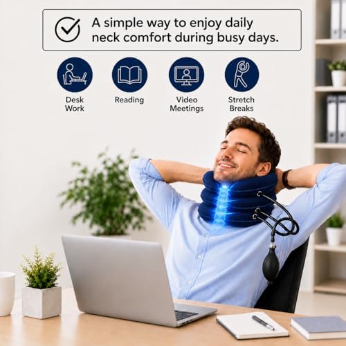 Inflatable Cervical Neck Traction Device, Portable Neck Stretcher for Tech Neck & Office Workers,Travel,3-Tube Adjustable Air Pump Design for Daily Neck Pain Relief & Muscle Relaxation