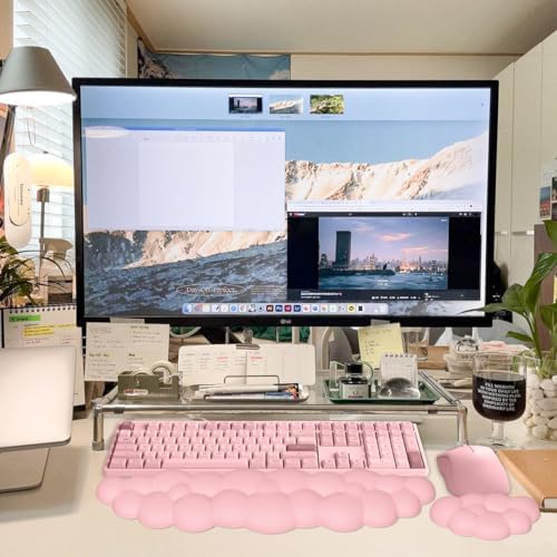 JIKIOU Upgrade Leather Cloud Wrist Rest for Keyboard and Mouse & Cup Pad