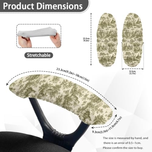 Office Chair Arm Rest Cover Set of 2 Toile de Jouy Printed Soft Stretchy Office Chair Arm Cover for Desk Chairs Anti-Slip Gaming Chairs Armrest Slipcover, Easy to Install & Clean