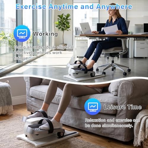 Under Desk Elliptical Machine, Electric Elliptical Leg Exerciser for Seniors with 12 Adjustable Speeds & Remote Control, Pedal Exerciser, Portable Quiet Electric Seated for Home Office