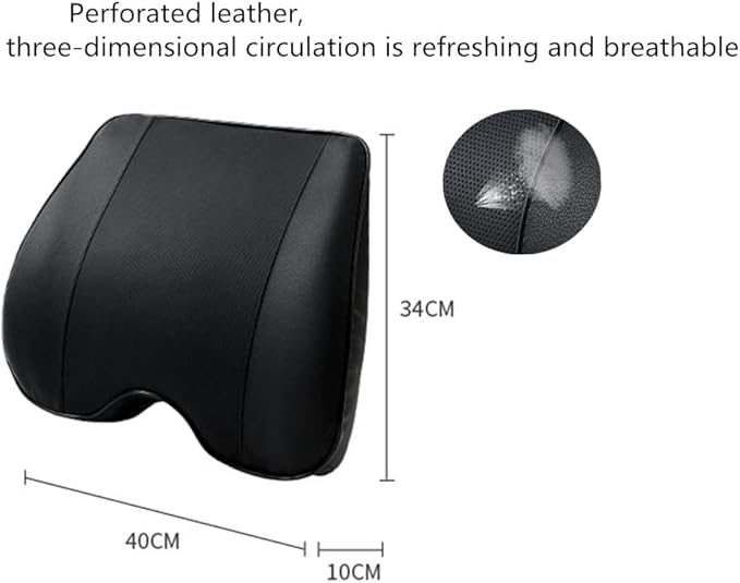Memory Foam PU Leather Lumbar Pillow - Car Middle/Lower Back Support Pillow - Suitable for Car Seats, Office Chairs, Recliners, etc. (Black)