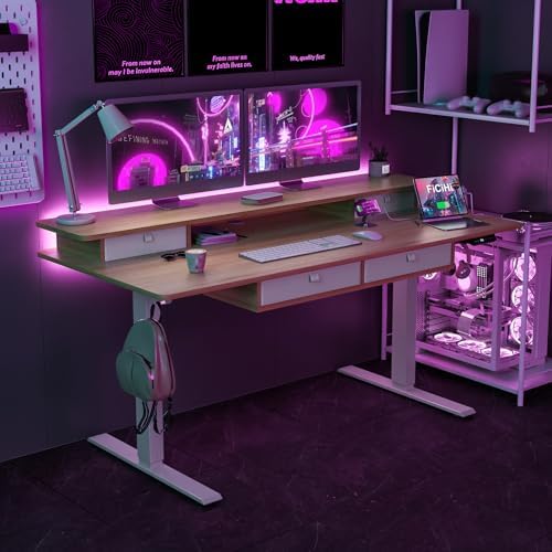 FiCiHi 63x30Inch Standing Desk with Drawers,Electric Height Adjustable Desk