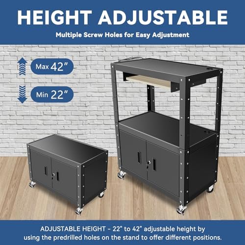 Auto Dynasty Rolling AV Cart, Height Adj w/Lock Storage & Keyboard Tray
