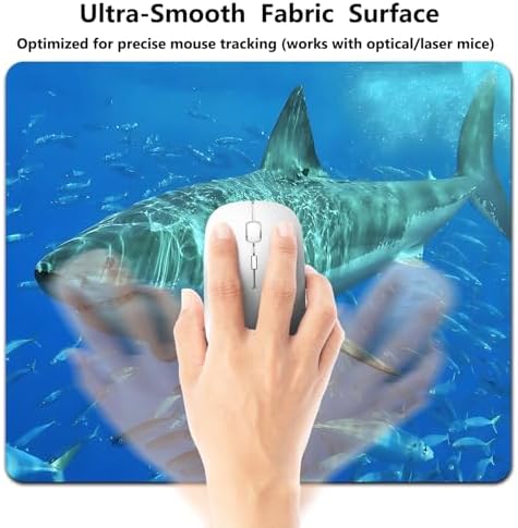9.5x7.9 Inch Office/Gaming Mouse Pad, Great White Shark Dominating a School of Fish in The Blue Ocean Cute Anti-Slip Mat for Desk