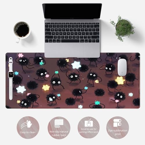 YKJWW Desk Pad Anime Black Pom Gaming Large Mouse Pad for Women Dask Mat