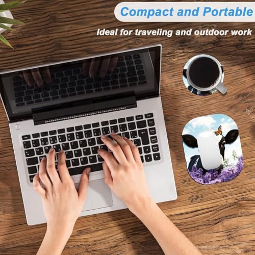 Small Mouse Pad，Mini Mouse Pad 6 x 7 Inch，for Laptop Keyboard Tray Wireless Mouse Home Office Travel，with Non-Slip Rubber Base, Waterproof Mouse Mat，Cow with Butterfly