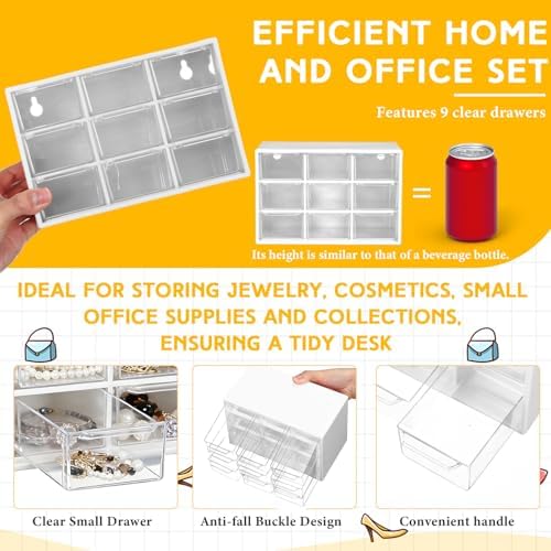 Wenqik 2 Pcs Mini Storage Drawers with 9 Clear Drawers, Black, White