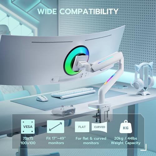 ARES WING Gas Spring Monitor Arm with RGB for 17-49 Inch Screen, White