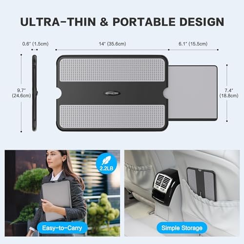 AboveTEK Portable Laptop Lap Desk w/Retractable Left/Right Mouse Pad Tray, Non-Slip Heat Shield Tablet Notebook Computer Stand Table w/Sturdy Stable Work Surface for Bed Sofa Couch or Travel