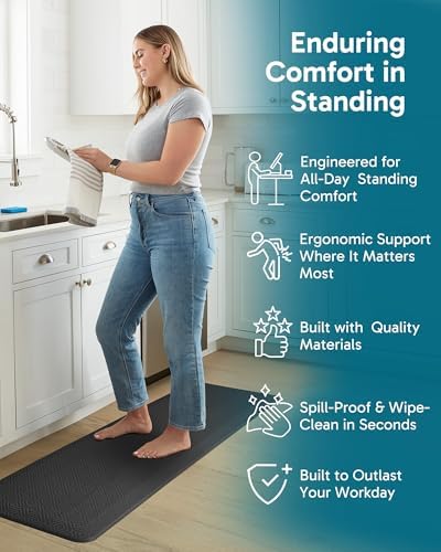 Ophanie Kitchen Mats for Floor, 3/4 Inch Thick, 20 x 60 Anti Fatigue Cushioned Mat,Kitchen Rugs,Waterproof,Comfort Ergonomic Standing Mat for Office,Home,Sink with 99+ Pairs of Anti-Slip Bottom Ridges