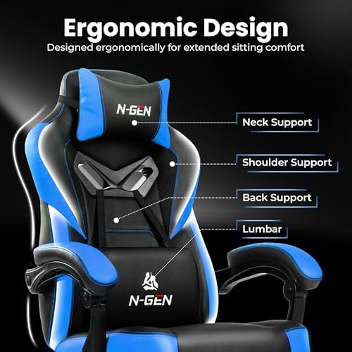 Gaming Chairs with Footrest, Big and Tall Gamer Chair with Headrest and Lumbar Support for Adults, Blue