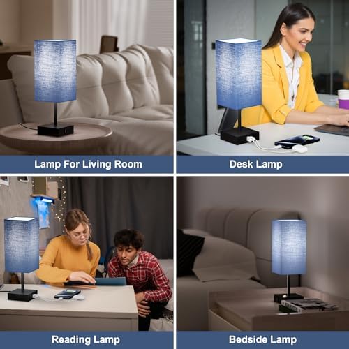 Touch Bedside Table Lamp for Bedroom, 14-Inch, Navy Blue Set of 2