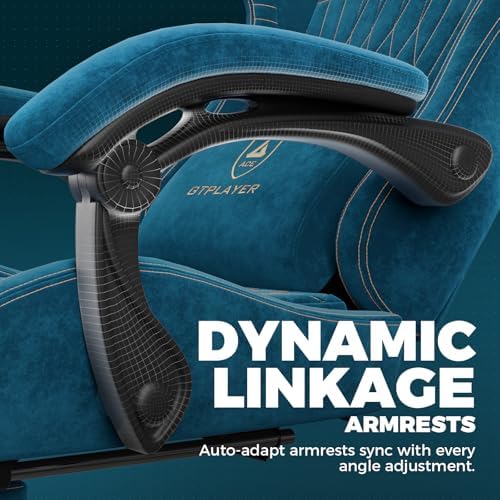 GTPLAYER ACE-PRO Music Gaming Chairs – Built-in Speakers, App Support & Bluetooth Control, Computer Game Chairs with Footrest for Adults, Ergonomic Reclining Silla, Linkage Armrest, Blue 【Velvet】