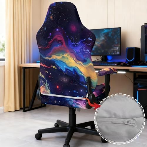 Gaming Chair Seat Cover Galaxy Purple Office Seat Covers with Armrest Cover Reclining Desk Chair Protector Cover Decor for Home Gameroom