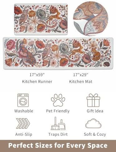 2-Piece Kitchen Mats, Waterproof, 17 x 29 + 17 x 59 in