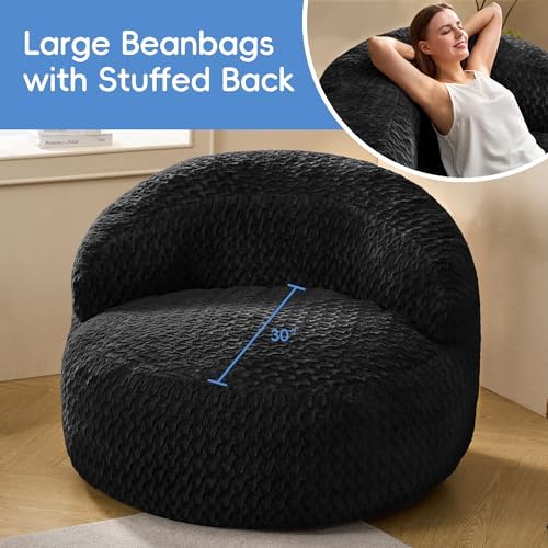 Hobestluk Adult Bean Bag Chair Memory Foam Faux Fur, Chevron Black Medium