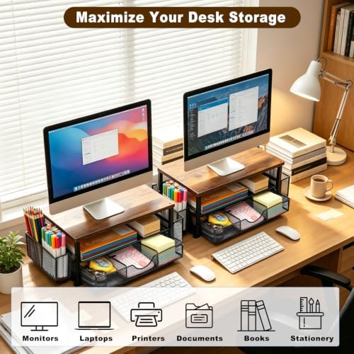 Monitor Stand Riser with Storage Drawer, Desk Organizer