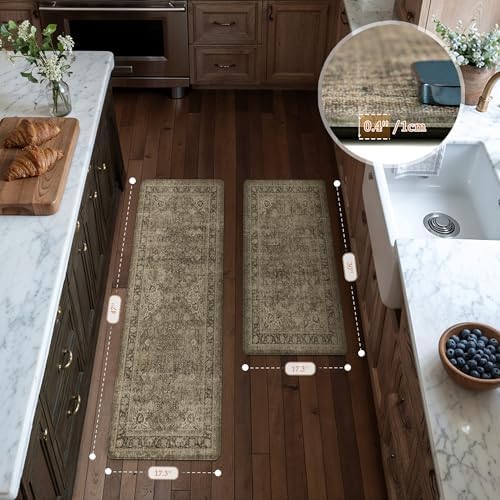 Anti Fatigue Brown Vintage Non-Slip Kitchen Mat 2 Piece
