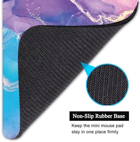 Small Mouse Pad, Mini Mouse Pad 6 X 8 Inch with Non-Slip Rubber Base for Keyboard Tray Laptops Wireless Mouse Home Office Travel, Washable & Portable (Marble Purple Blue)