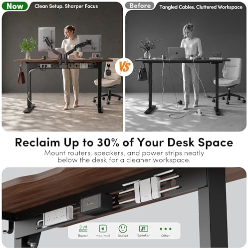 FEZIBO Electric Standing Desk with L-Shaped Crossbar & Cable Management System, 40 x 24 Inches Sit Stand up Desk, Adjustable Height Standing Desk for Home Office, Black Walnut